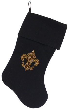 Gold Fleur De Lis Rhinestone 18 inch Velvet Christmas Stocking Black